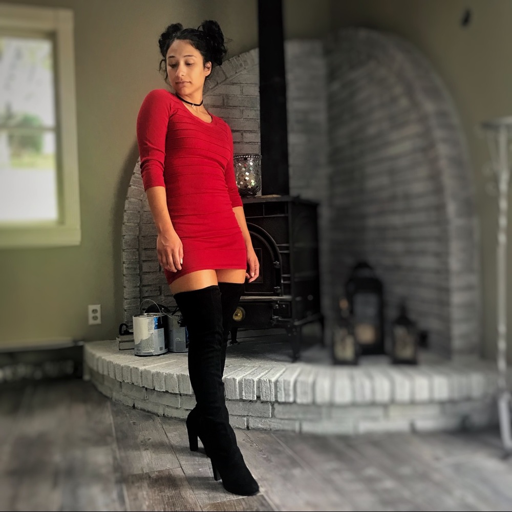 Mango Red Bodycon Long Sleeve Dress